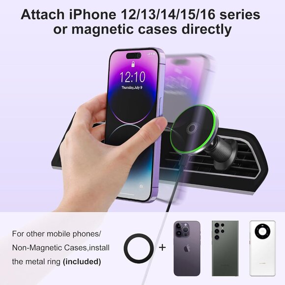 Magsafe Car Mount Charger for iPhone Magnetic Phone Holder 15W Fast Charging - Picture 2 of 7